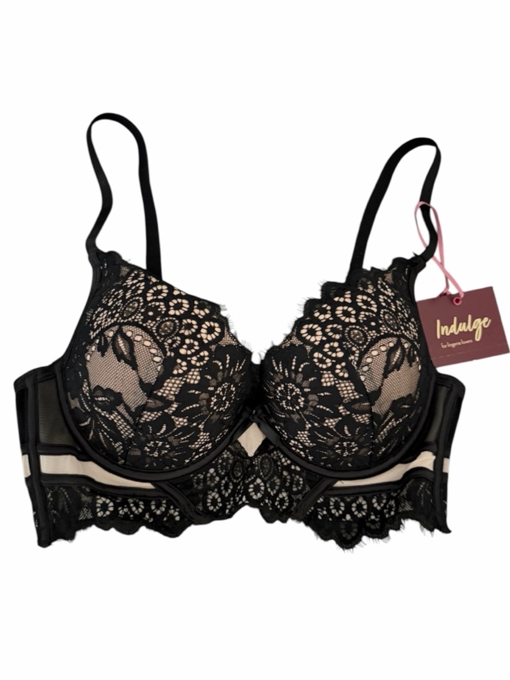 Bras N Things black nude lace push up bra 34C sexy lingerie feminine‎ romantic